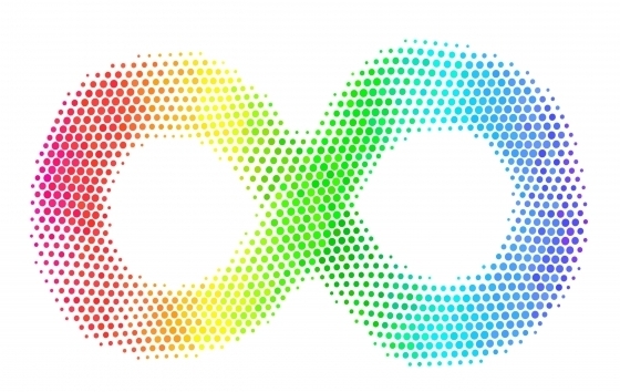 a rainbow-coloured infinity loop, symbolising neurodiversity