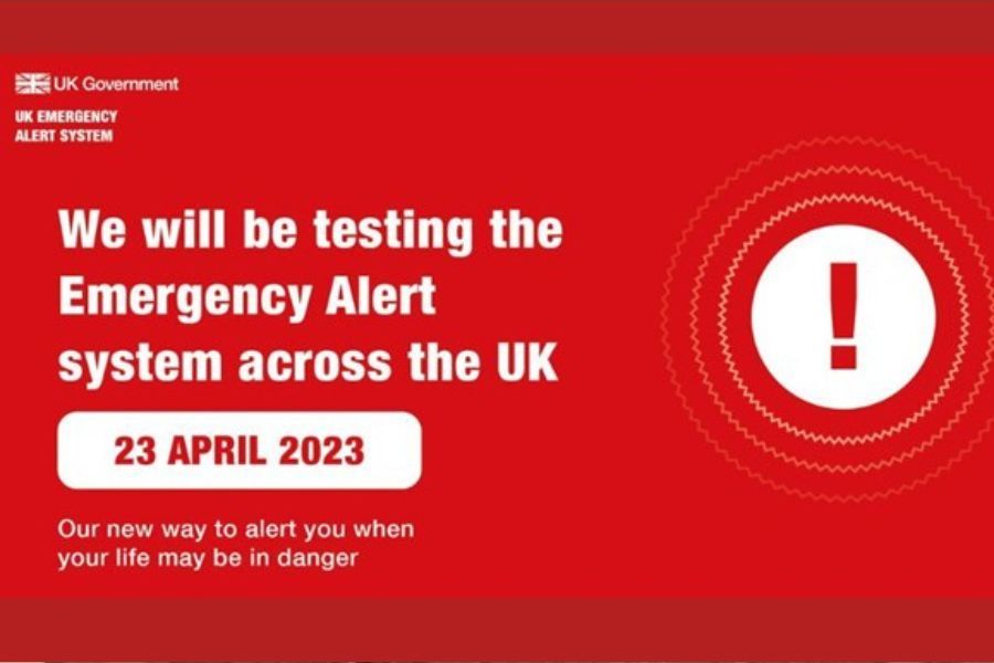 Government's image reading that the test alarm will take place on 23 April