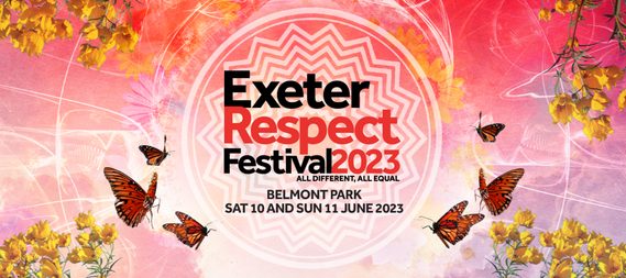 Exeter Respect festival banner,  10th and 11th June 2023, Belmont Park