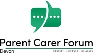 Parent Carer Forum Devon logo, showing two green speech bubbles and the words "connect, empower, influence"