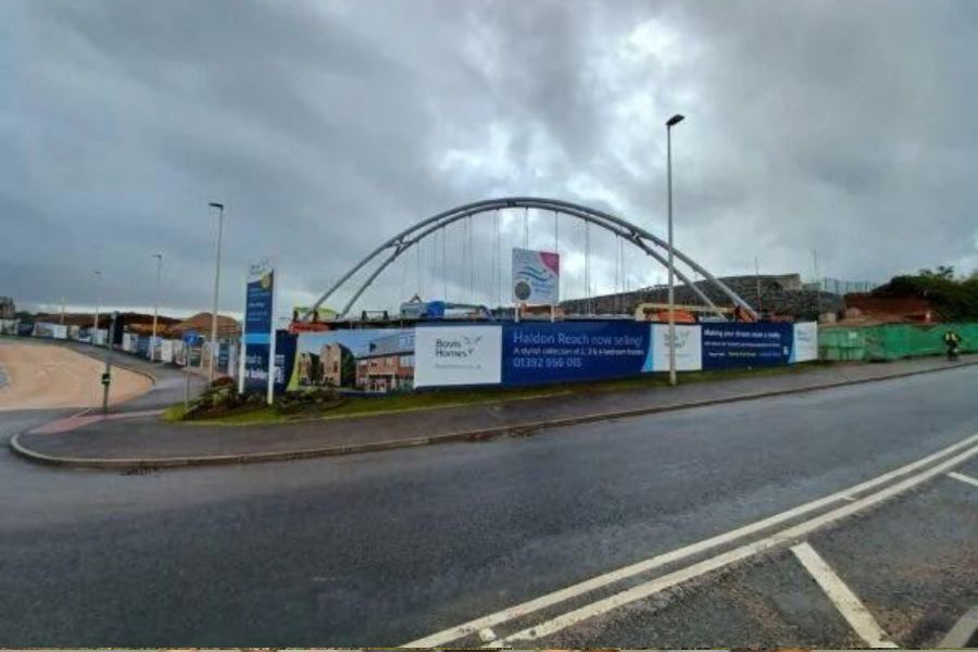 The A379 footbridge in place over the road