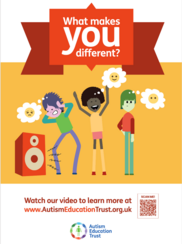 Autism education trust QR code to download an information video and poster celebrating strengths and differences