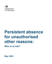 Persistent absence for unauthorised other reasons DfE front cover
