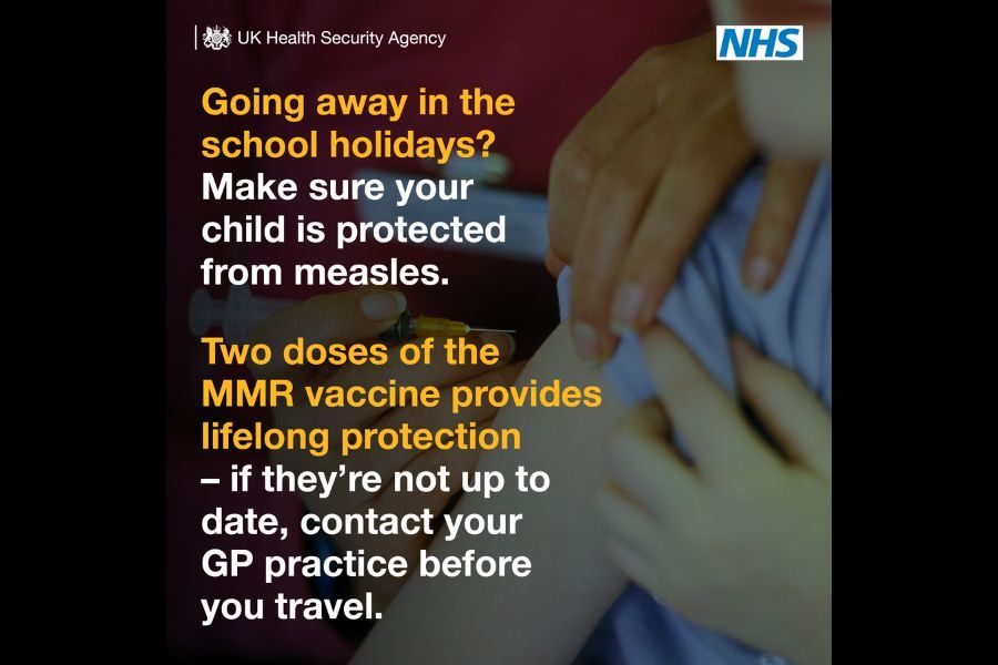 Advert asking parents to make sure that their children are protected from measles