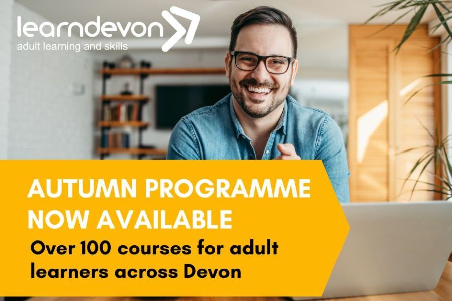 Learn Devon's Autumn Programme advert - man wearing glasses smiling 