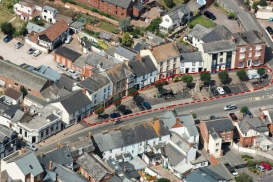 An aerial photo of Cullompton town centre