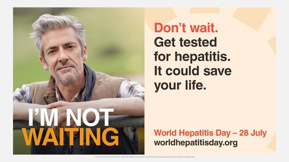 Picture of a man with the words, 'I'm not waiting' 'Don't wait. Get tested for hepatitis. It could save your life.