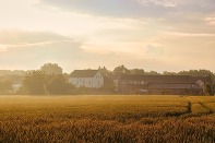 Agricultural buildings across a field