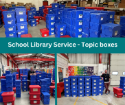 School Library Service topic boxes in the library warehouse