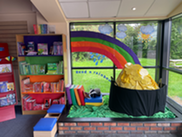 Library display rainbow and pot of gold