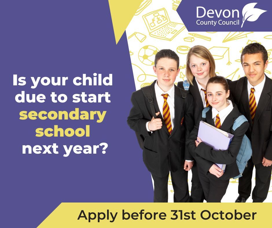 Is your child due to start secondary school next year? Apply before 31st October.
