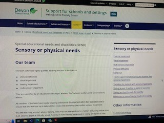image of web page for sensory and physical team