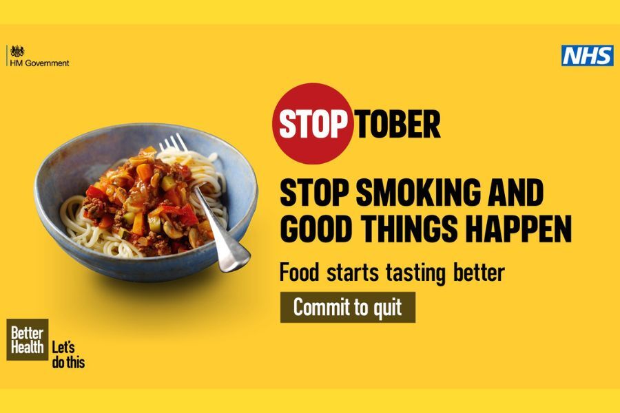 Stoptober graphic, reading 'Stop smoking and good things happen'