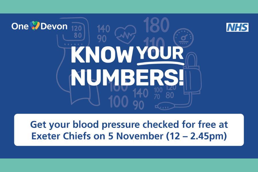 Know Your Numbers. Free blood pressure checks available at Exeter Chiefs this Sunday