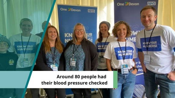 Group photo of our Public Health Team at the event. Text reads: Around 80 people had  their blood pressure checked