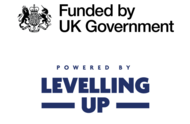 Logos reading 'Funded by UK Government' and 'Powered by Levelling Up'