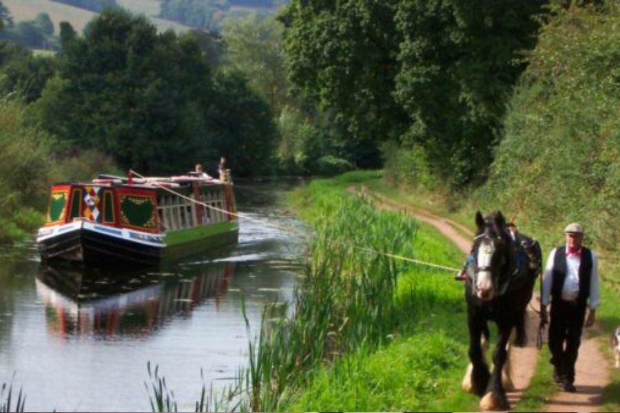 A horse-drawn narrow boat on the Grand Western Canal