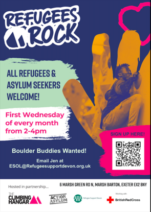 Poster for Refugees Rock climbing club in Exeter 