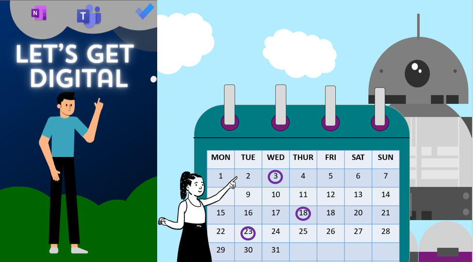 Graphic of a person pointing at a Calendar