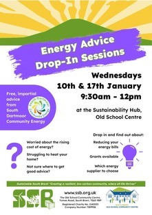 Energy Advice Drop In Sessions with a illustration of a hill and sun rays