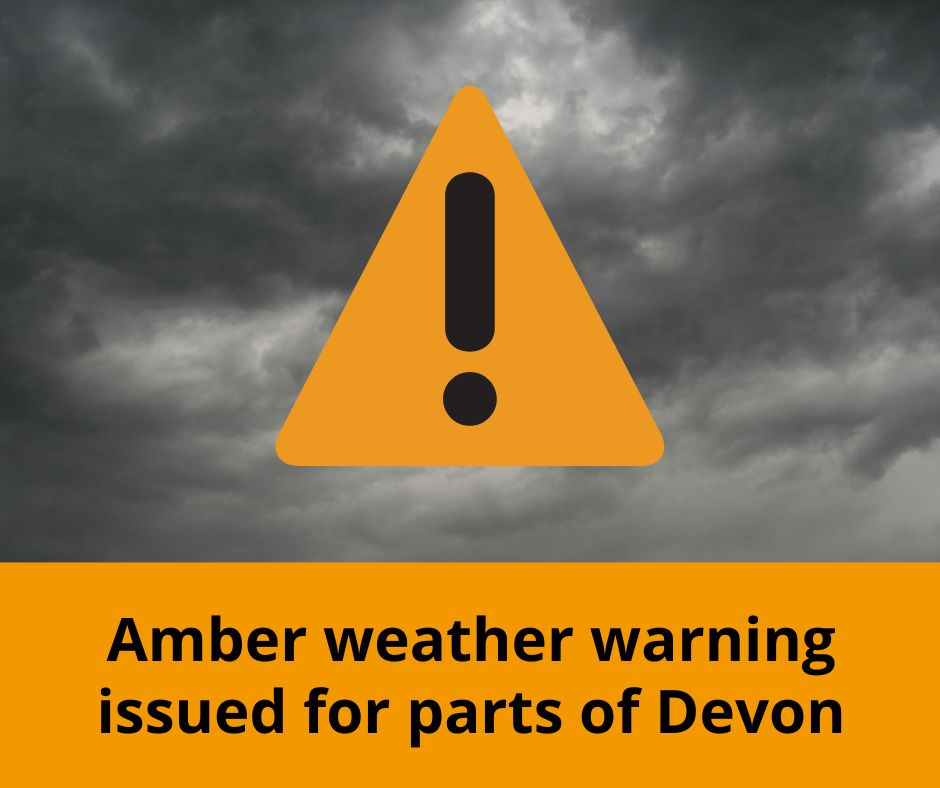 Text reads: Amber weather warning