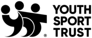 Youth Sport Trust black and white logo. Three icons of people creating the logo YST