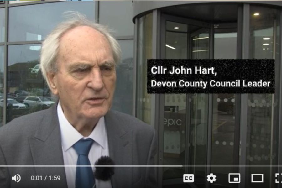 Councillor John Hart, Leader of Devon County Council, being interviewed
