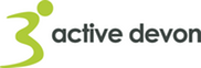 Active devon logo black writing on white background with person in green in a movement shape