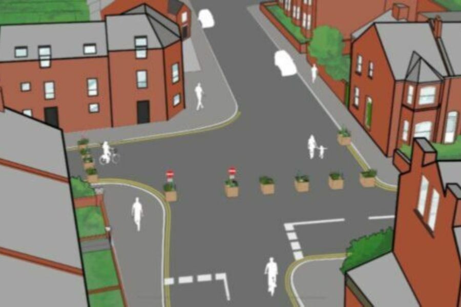 An artist impression of the Low Traffic Neighbourhood  pilot in Heavitree, Exeter.