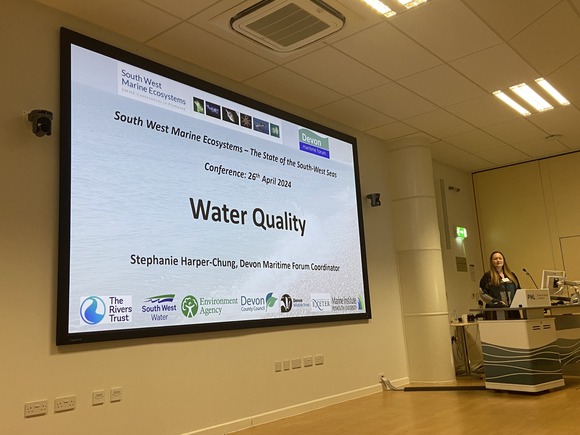 A photo of our DMF co-ordinator, Steph, giving a presentation on water quality