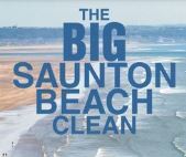 Big Saunton Beach Clean in words in front of beach photo