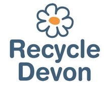 Logo with the text recycle devon and the outline of a daisy flower