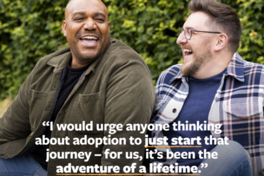 Copy reads: "I would urge anyone thinking about adoption to just start that journey. For us, it's been the adventure of a lifetime."