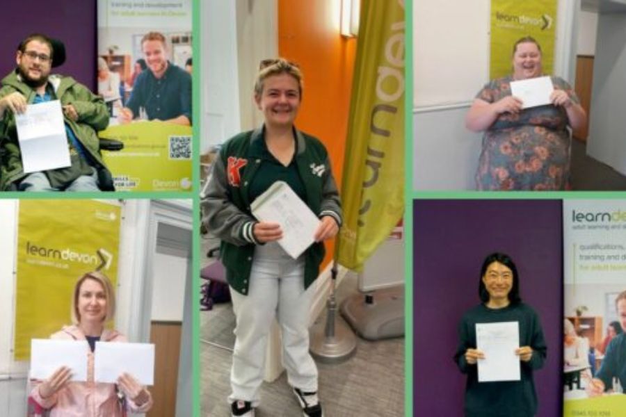 A montage of photos of people who have achieved their GCSEs through Learn Devon