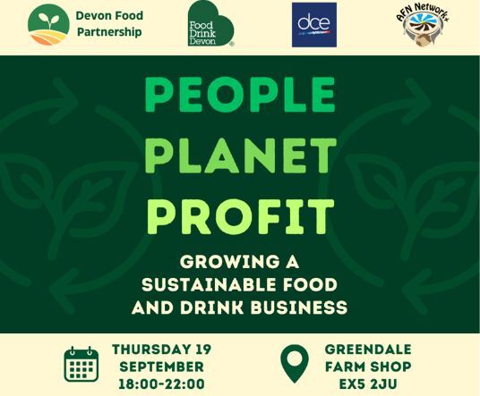 People Planet Profit growing a sustainable food and drink business devon food with leaves and a recycling symbol