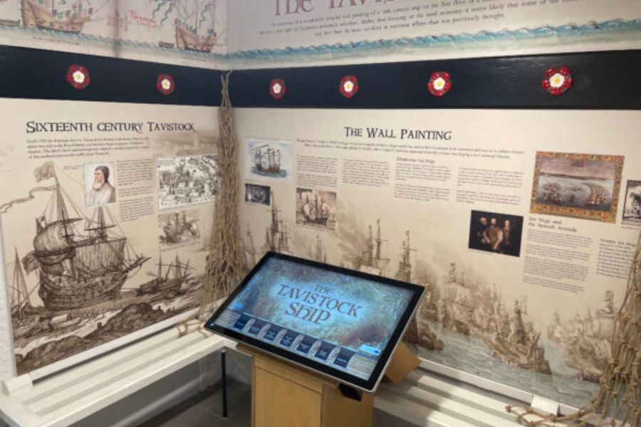 The display of the Tudor ship painting found in Tavistock