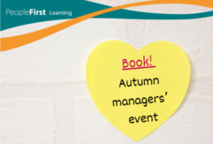A graphic showing a heart shaped post it note saying 'Book! Autumn manager's events'