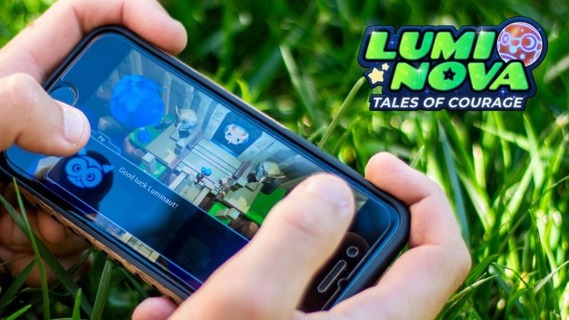 child playing Lumi Nova on a mobile phone