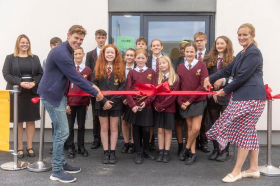 Councillor Pru Maskell joined by other guests and pupils from Braunton Academy to open the new school block