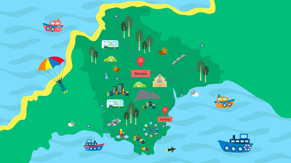 Cartoon map of Devon