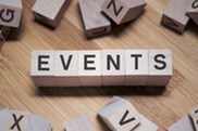 Wooden blocks spelling the word 'events'