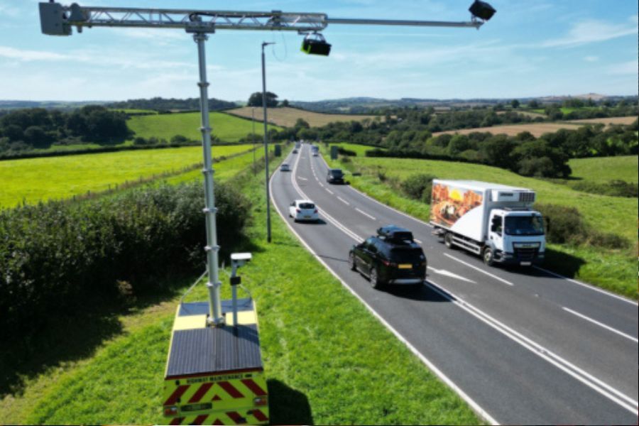 An AI speed camera by a road in North Devon