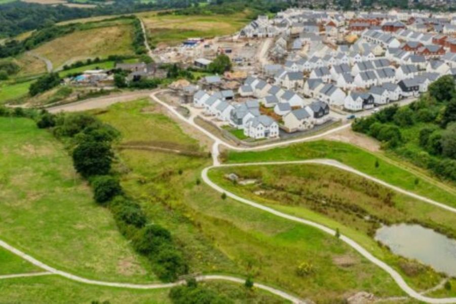 An aerial view photograph of the 92 acre Country Park at Sherford