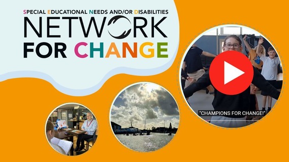 Send Network for Change logo with thumbnail photos of events