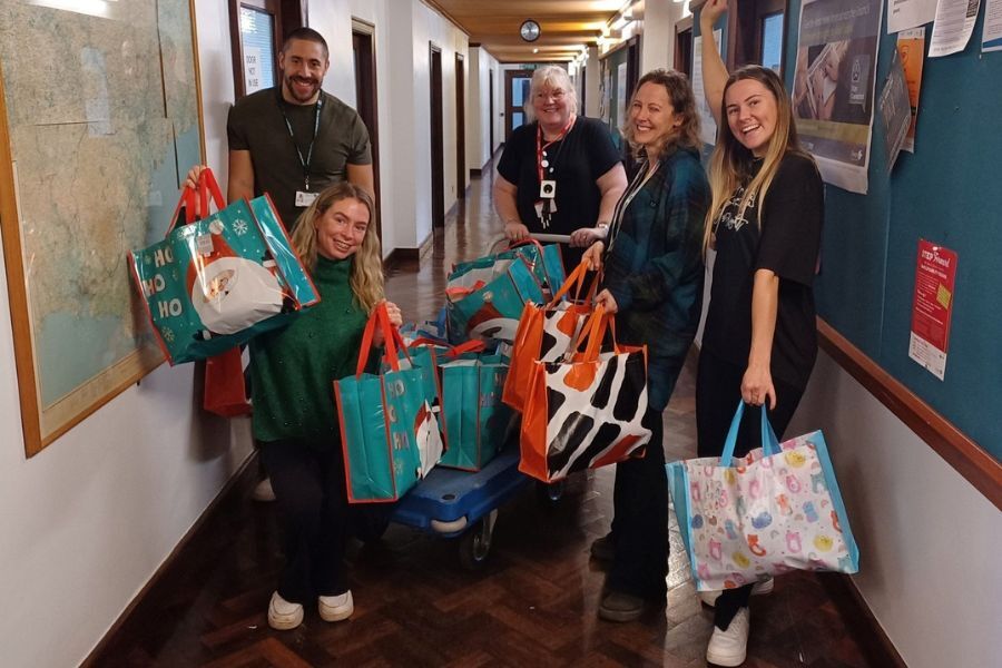 The care leaver team at Devon County Council, ready for the christmas hamper appeal