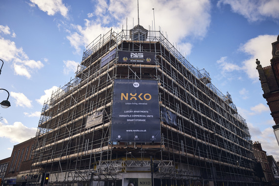 Paternoster House Exeter with scaffolding up.