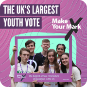 a graphic promoting Make Your Mark with young people holding up a sign