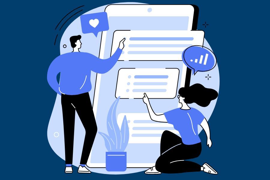 cartoon people looking at a phone