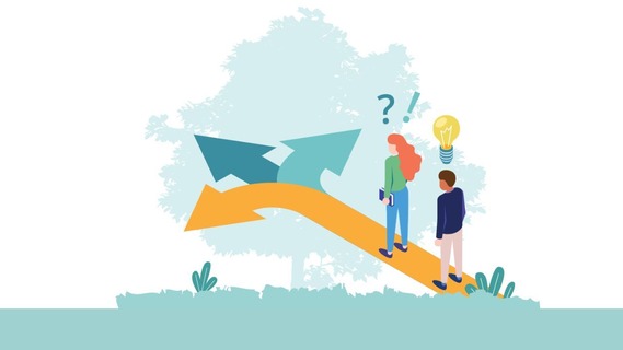 Cartoon figures on an arrow