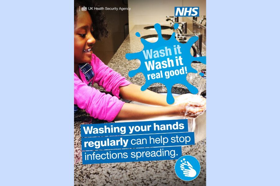 norovirus advert, shows a young child washing her hands with warm soapy water
